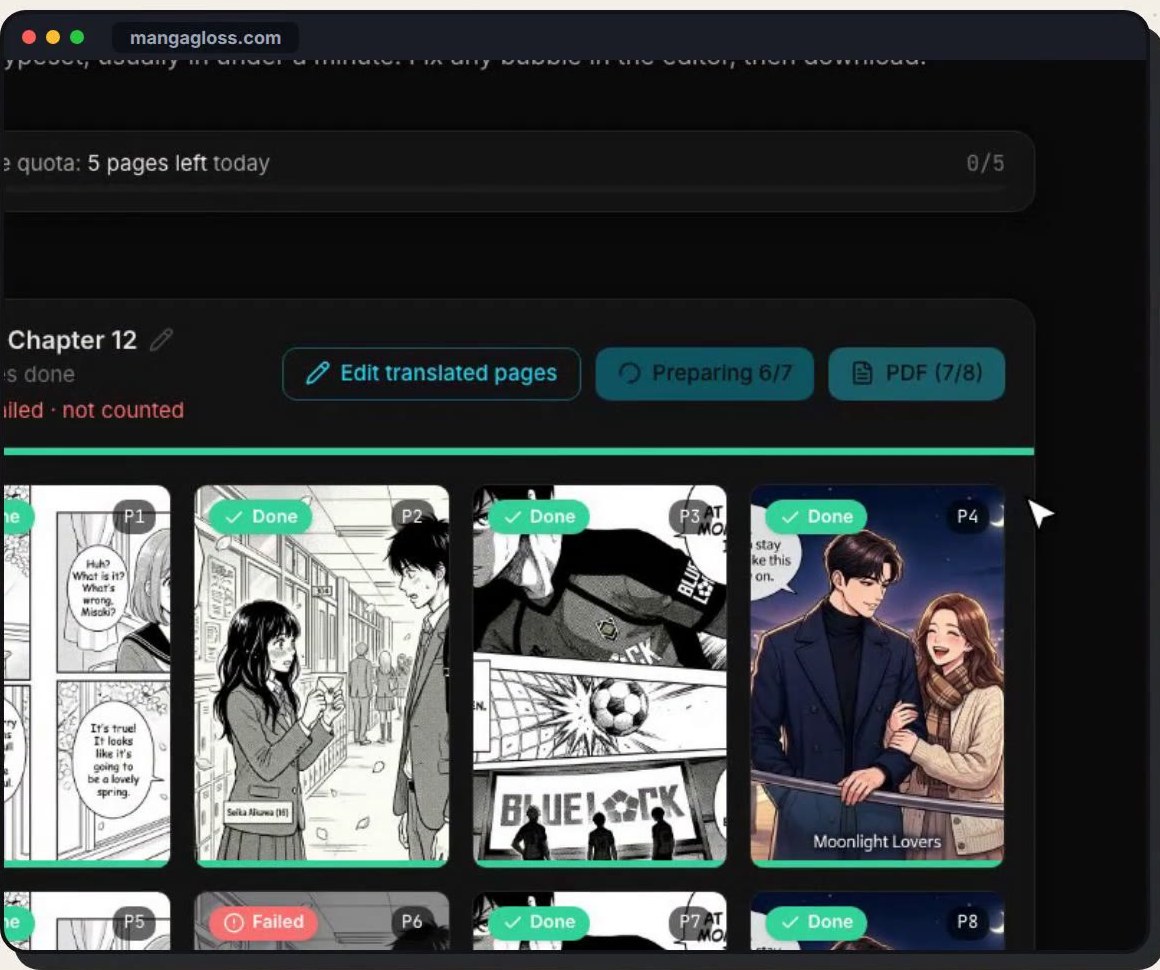 Downloading a translated manga chapter as ZIP or PDF