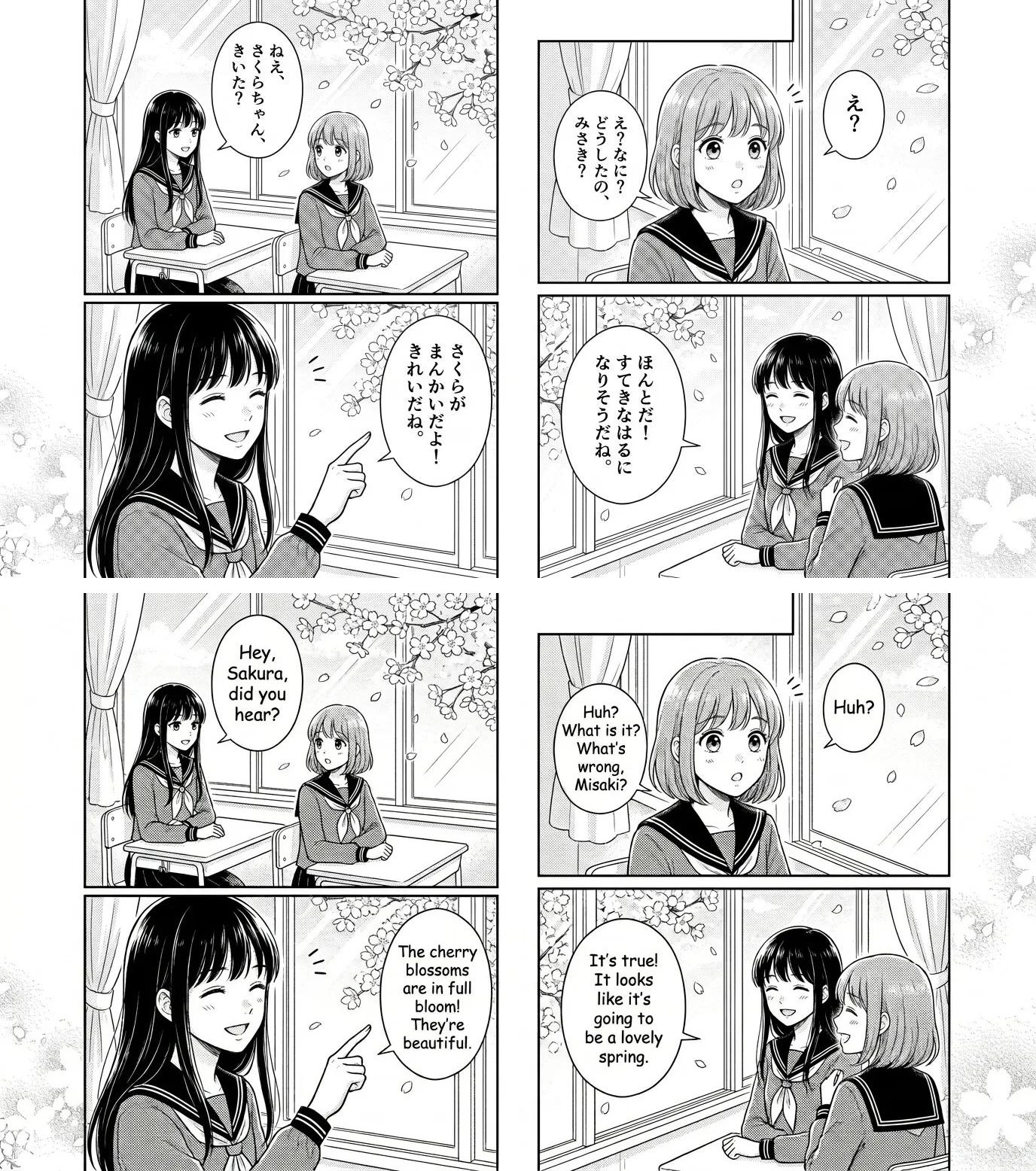 Raw Japanese manga page (top) and the same page translated to English with AI (bottom)
